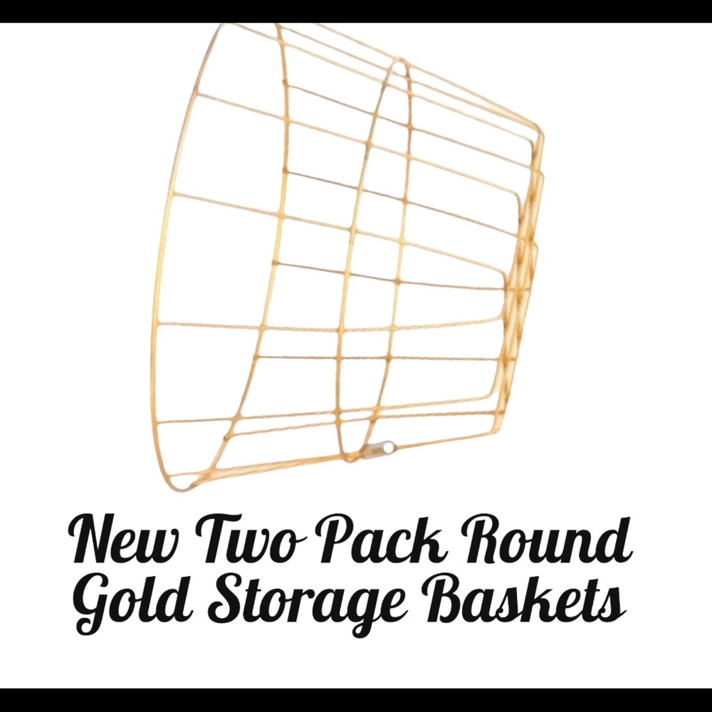 New 2 Pack Round Gold Wire Storage Baskets